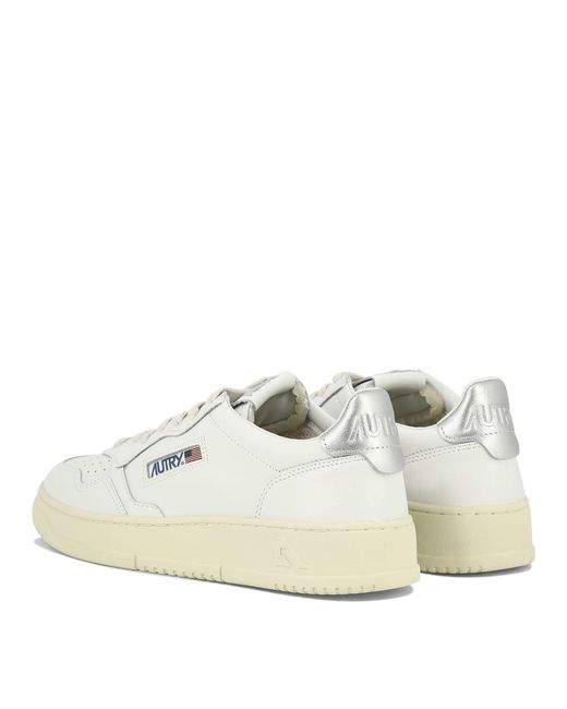 Autry White Sneakers Medalist Low In Pelle Bianco Argento