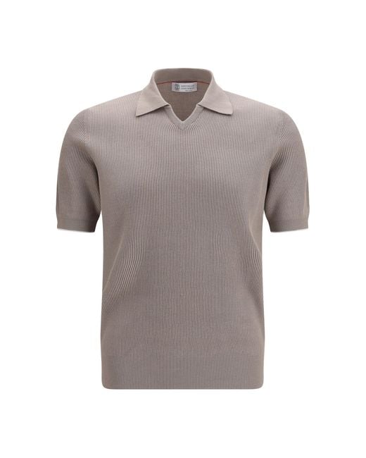 Brunello Cucinelli Gray Cotton Ribbed Polo for men