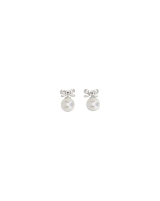 Self-Portrait White Crystal Bow Earrings With Pearl
