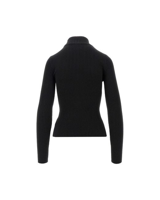 Courreges Black Ribbed Knit Embroidered Logo Sweater