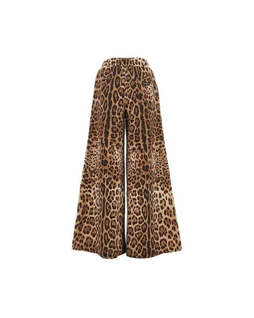 Dolce & Gabbana Natural Wide-Leg Pants With Leopard-Print