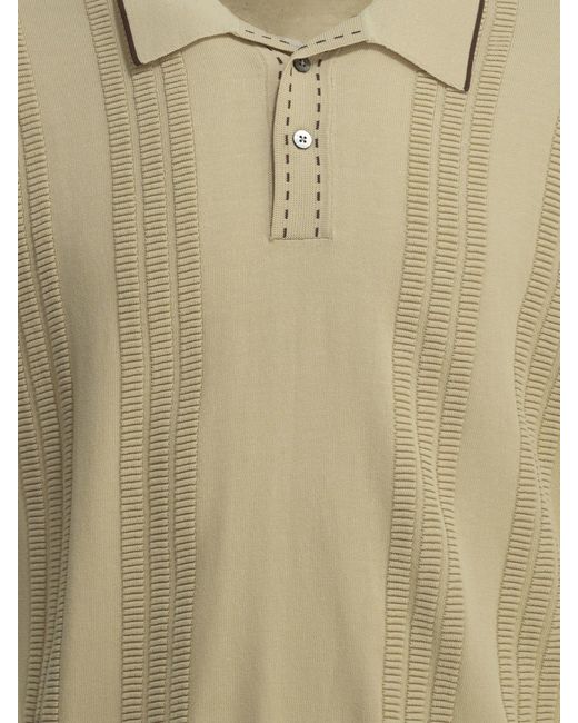 Beams Plus Natural Textured Knit Button-Down Polo Shirt for men
