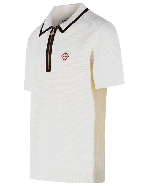 Casablanca White Waffle Stitch Wool Polo Shirt for men