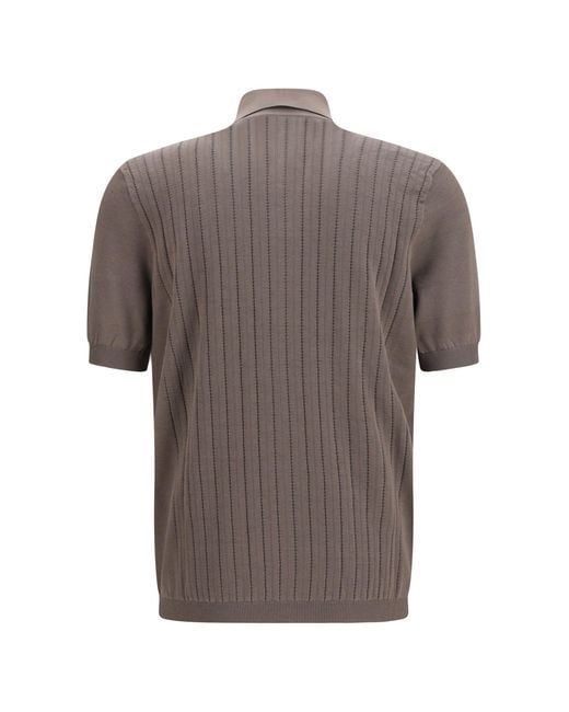Brunello Cucinelli Gray Cotton Ribbed Knit Shirt for men