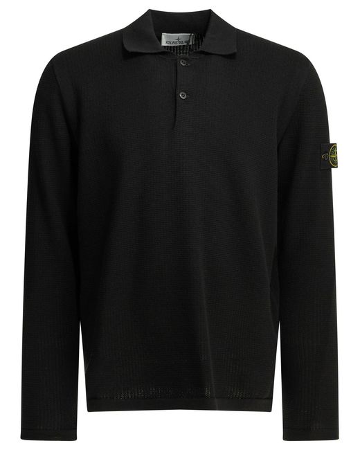 Stone Island Black Long Sleeve Polo Shirt for men