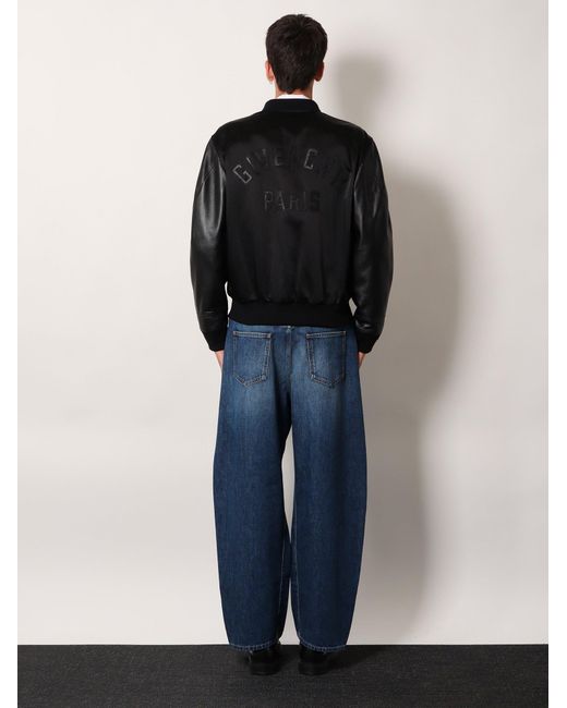 Givenchy Blue Cotton And Nylon Jacket With Leather Sleeves for men