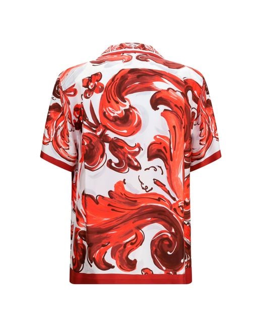Dolce & Gabbana Red Shirt Maiolica Hawaii Silk for men