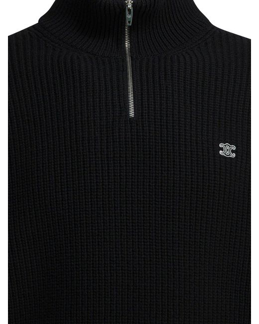 Céline Black Half Zippered Knitwear for men