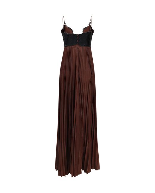 Self-Portrait Purple Satin Long Dress With Lace Inserts