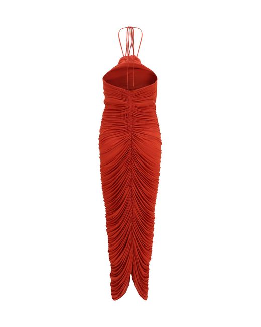 Magda Butrym Red Halterneck Dress With Floral Ruching