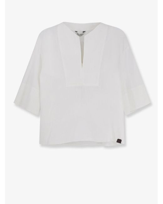 Max Mara White Mxpsospiro Linen And Viscosa Shirt