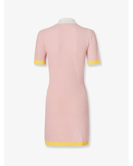 Fendi Pink Cotton And Silk Blend Short Dress With All-Over Ff Motif