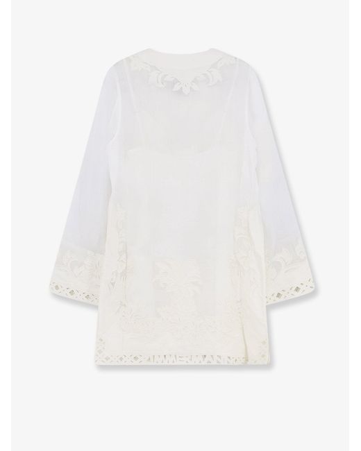 Zimmermann White Indra Ramie Long Dress With All-Over Embroidery
