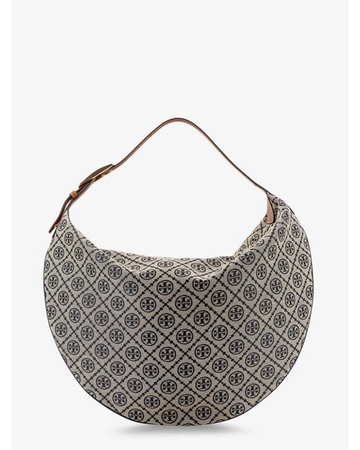Tory Burch Gray T Monogram Balloon Jacquard Fabric Shoulder Bag