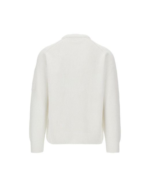 C P Company White Cotton Chenille Crewneck Sweater for men