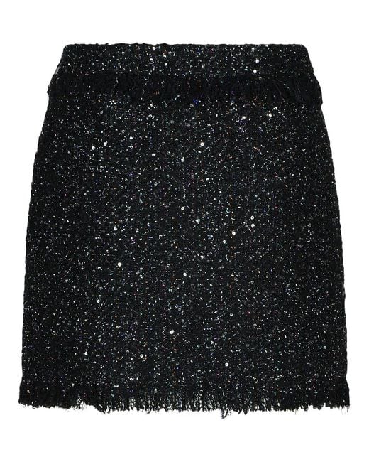 MSGM Black Wool Blend Tweed Skirt