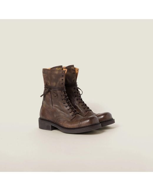 Miu Miu Brown Leather Lace Up Ankle Boots