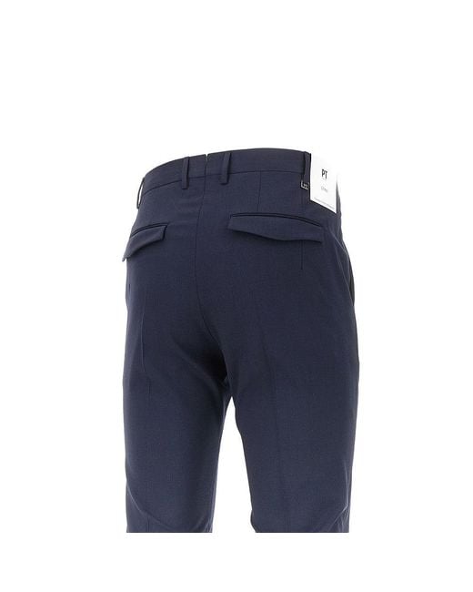 PT Torino Blue Stretch Wool Master Fit Pants for men