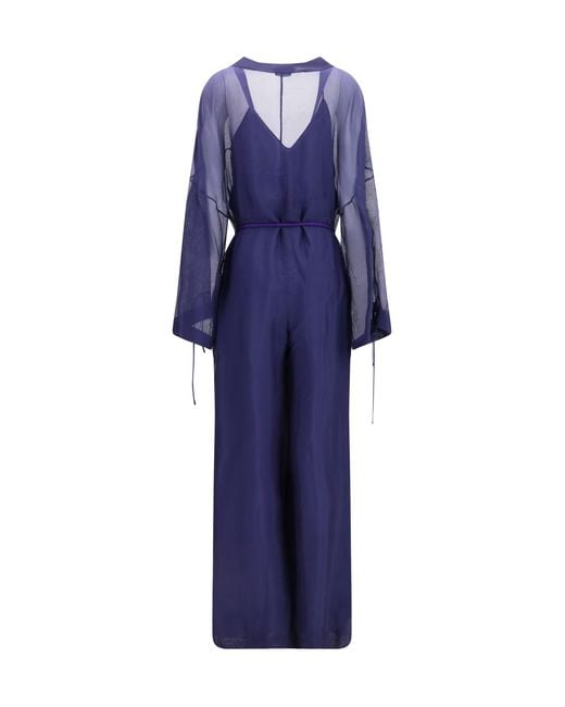 Giorgio Armani Blue Viscose And Silk Gauze Jumpsuit