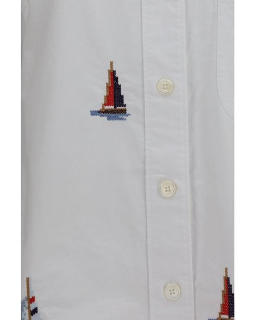 Thom Browne White Oversized Sailboat-Embroidered Shirt