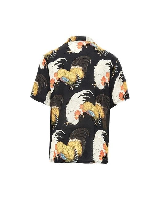 Endless Joy Black 'Roosters' Silk Shirt for men