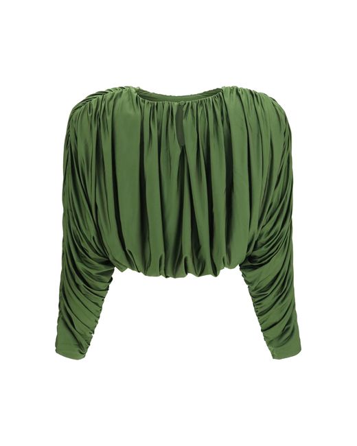 Self-Portrait Green Draped Jersey Top
