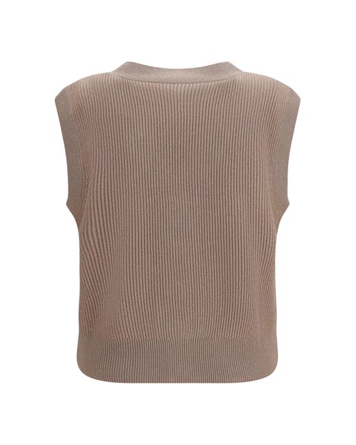 Brunello Cucinelli Pink Ribbed V-Neck Vest Clay+Camel Rosato