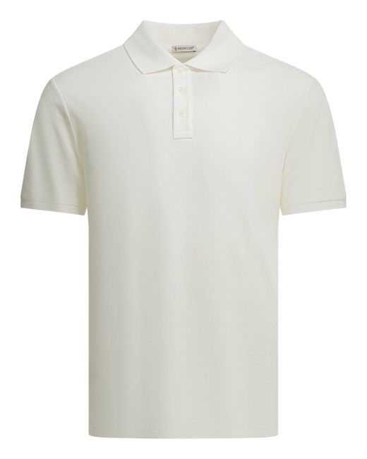 Moncler White Polo Shirt With Buttons And Logo for men