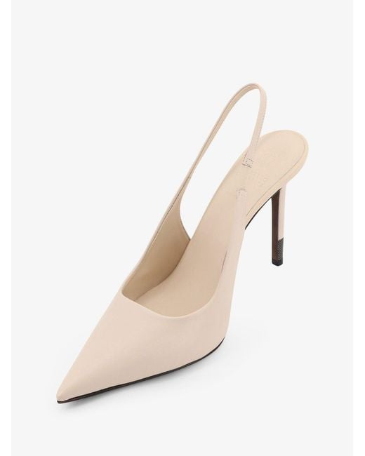 Brunello Cucinelli White Leather Pumps With Monili Detail On The Heel