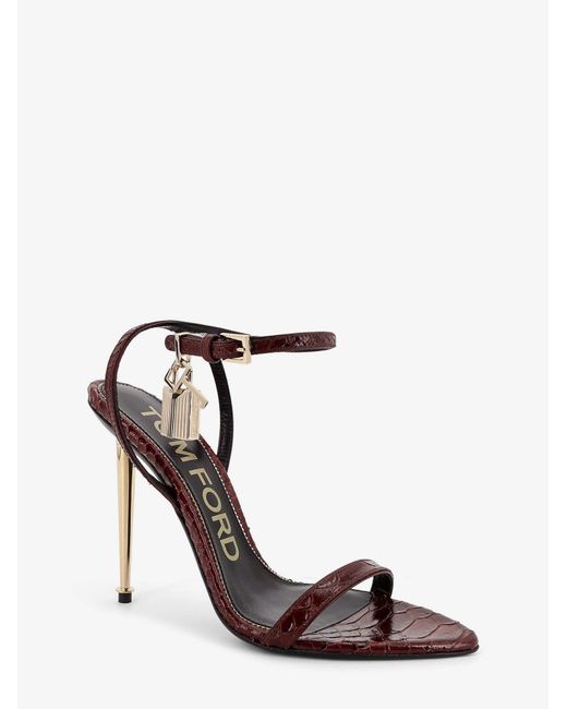 Tom Ford White Laminated Leather Sandals With Iconic Padlock