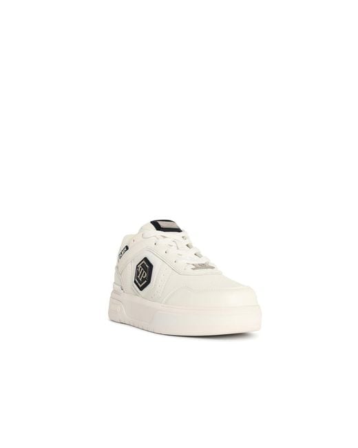 Philipp Plein White 'Sk8 R' Fabric Blend Sneakers