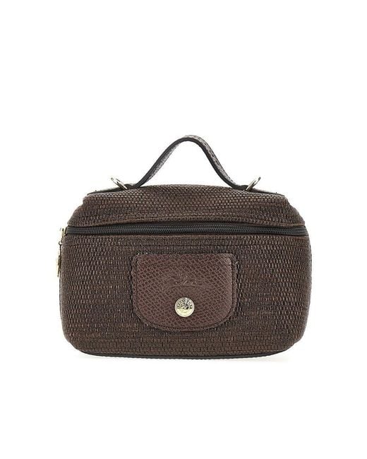 Longchamp Brown Raffia-Effect Le Pliage Xs Bag