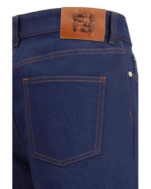Fendi Blue Five-Pocket Straight Cut Jeans With Logo Detail