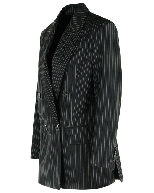 Max Mara Black Mattia' Pinstriped Virgin Wool Blazer
