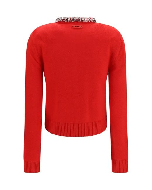 Pinko Red Colonia Cardigan With Jewel Collar