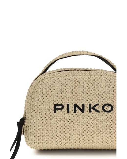 Pinko Natural Raffia Beauty Case Paglia/Nero-Antique