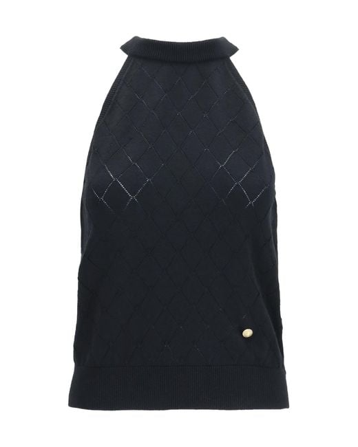Balmain Blue Top Sleeveless Merino Wool Crewneck