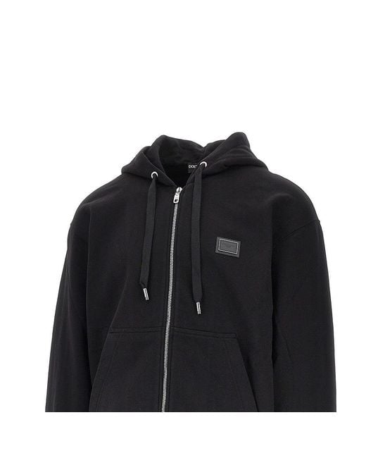 Dolce & Gabbana Black Cotton Sweatshirt With Log Plate for men