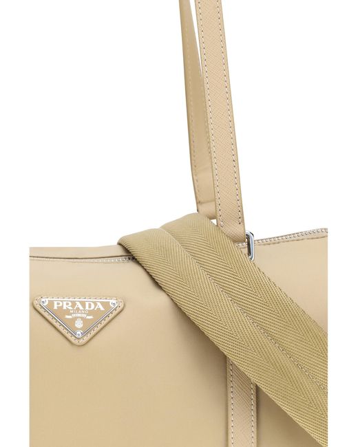 Prada Natural Large Re-Nylon And Saffiano Shoulder Bag