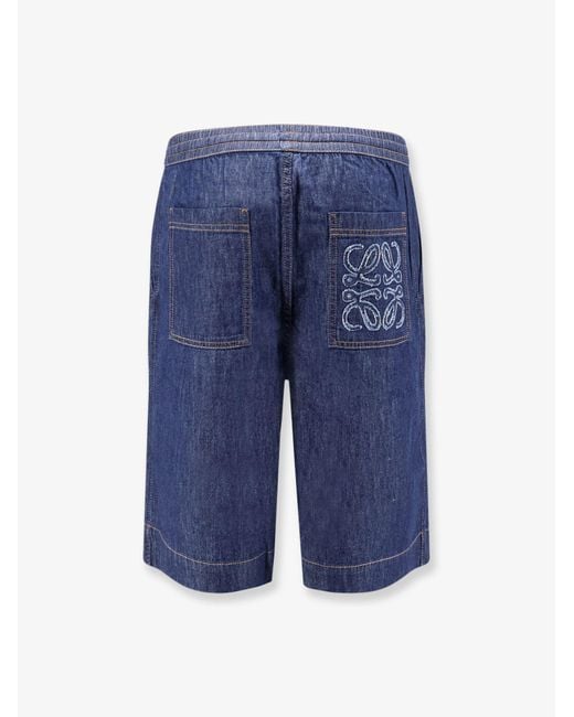 Loewe Blue Cotton Bermuda Shorts With Anagram Logo On The Back for men