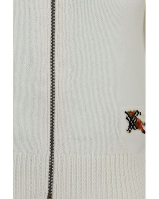 Burberry White Cardigan Hooded Wool