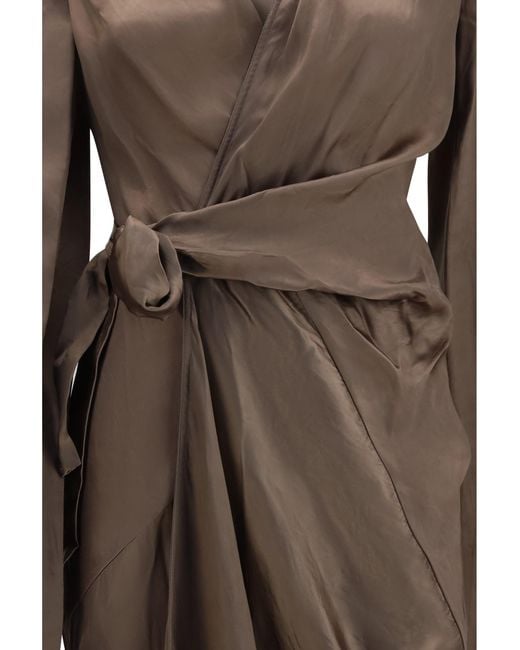 Rick Owens Brown Asymmetric Wrap Dress With Knot Fastening