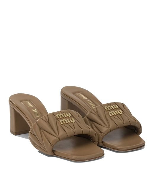 Miu Miu Brown Matelassé Leather Heeled Sandals