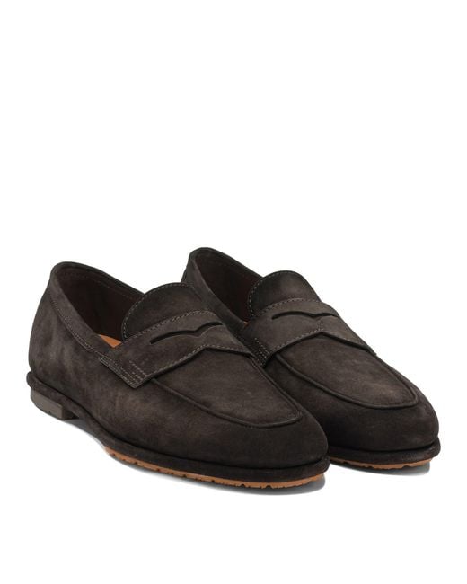 Santoni Black Calf Leather Loafers for men
