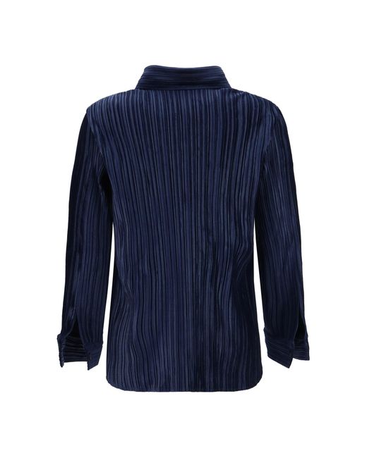 GONGDID DESIGN Blue Fine Striped Velvet-Like Shirt