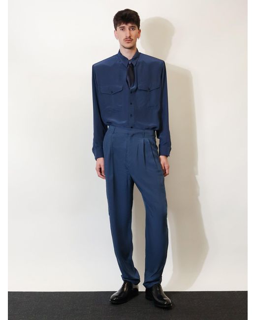 Saint Laurent Blue Certified Viscose And Silk Shirt for men