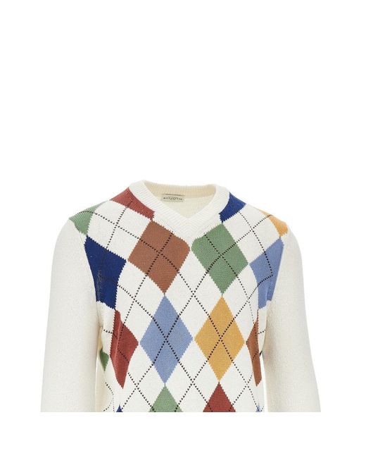 Ballantyne Blue Diamond Motif Cotton Sweater for men
