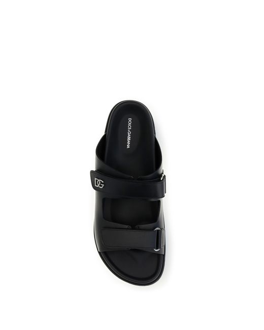 Dolce & Gabbana Black Dolce & Gabbana Calfskin Leather Sandals Nero for men