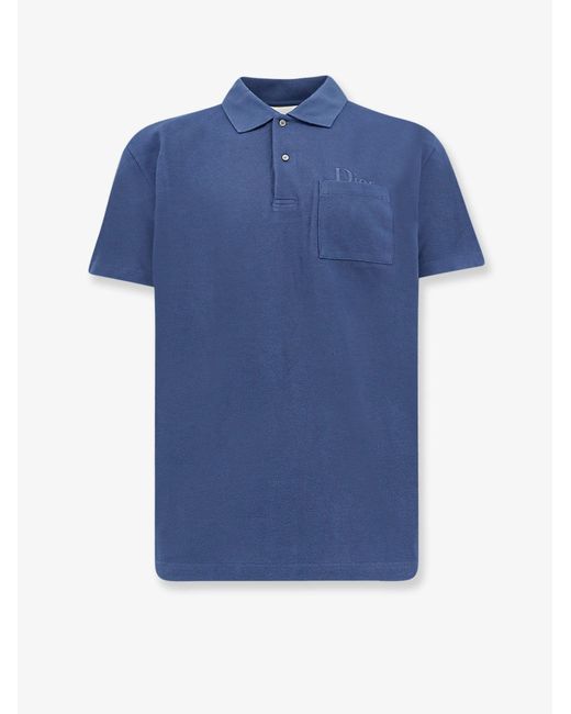 Dior Blue Dior Cotton Polo Shirt With Embroidered Logo for men