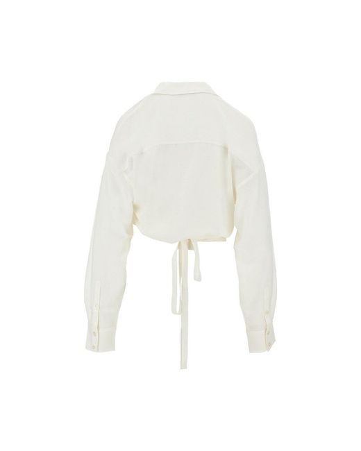 Emporio Armani White Viscose And Linen Wrap-Around Shirt